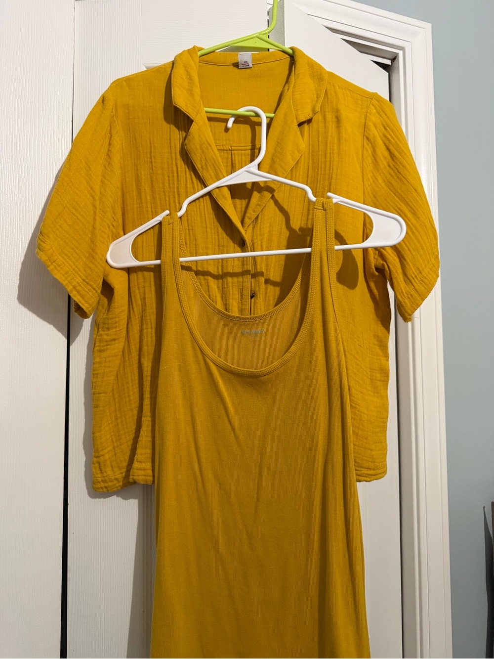 Mustard Yellow Tank + Matching Short Sleeve Button Shirt + Shorts